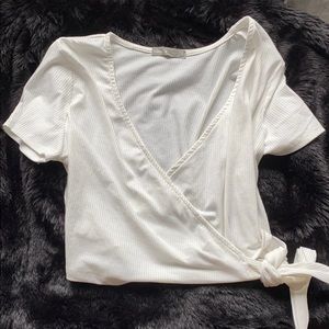 white wrap around crop top